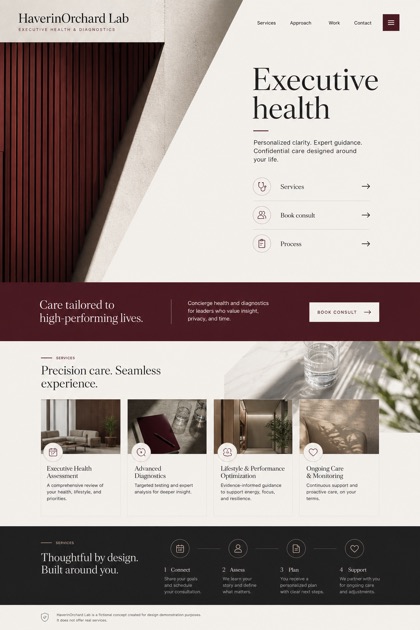 Healthcare website design for United States, showing a clear opening, service information, supporting content, and a focused inquiry action.