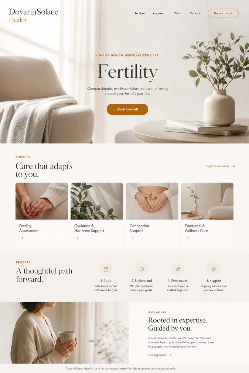 Healthcare website design for United States, showing a clear opening, service information, supporting content, and a focused inquiry action.
