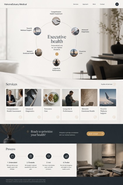 Healthcare website design for United States, showing a clear opening, service information, supporting content, and a focused inquiry action.