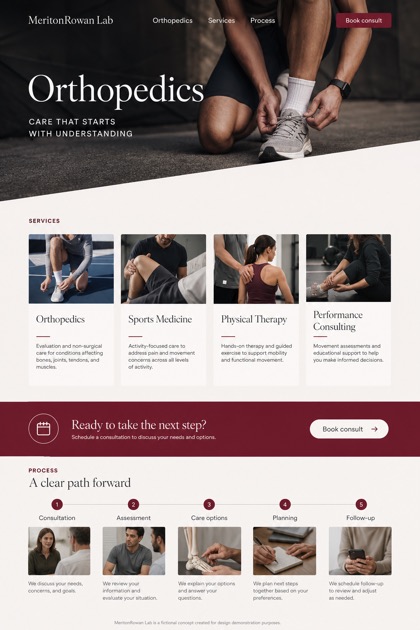 Healthcare website design for United States, showing a clear opening, service information, supporting content, and a focused inquiry action.