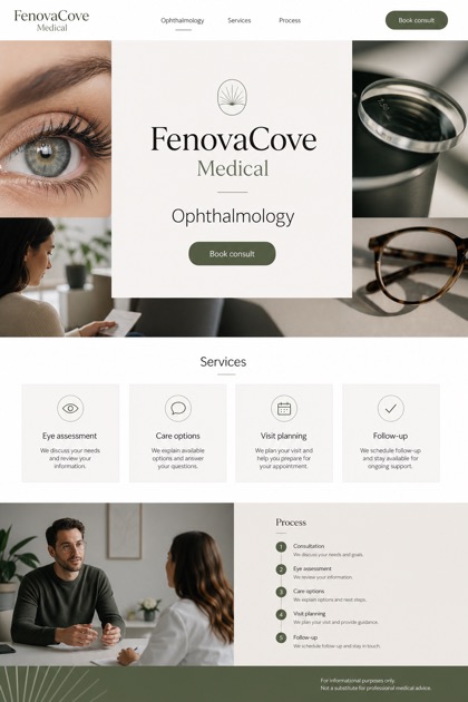 Healthcare website design for United States, showing a clear opening, service information, supporting content, and a focused inquiry action.