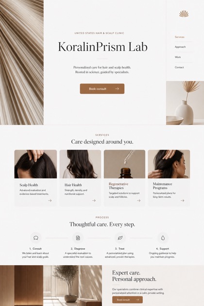 Healthcare website design for United States, showing a clear opening, service information, supporting content, and a focused inquiry action.