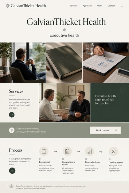 Healthcare website design for United States, showing a clear opening, service information, supporting content, and a focused inquiry action.