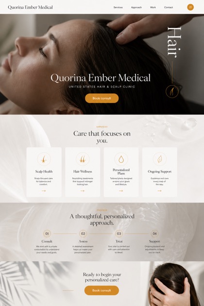 Healthcare website design for United States, showing a clear opening, service information, supporting content, and a focused inquiry action.