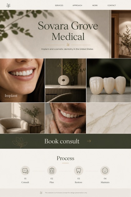 Healthcare website design for United States, showing a clear opening, service information, supporting content, and a focused inquiry action.