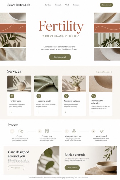 Healthcare website design for United States, showing a clear opening, service information, supporting content, and a focused inquiry action.