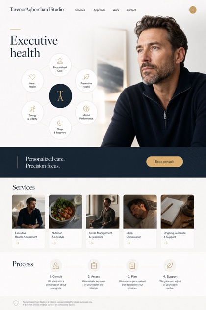 Healthcare website design for United States, showing a clear opening, service information, supporting content, and a focused inquiry action.