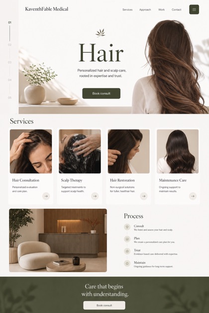 Healthcare website design for United States, showing a clear opening, service information, supporting content, and a focused inquiry action.