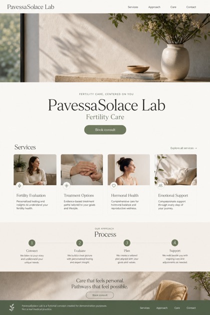 Healthcare website design for United States, showing a clear opening, service information, supporting content, and a focused inquiry action.