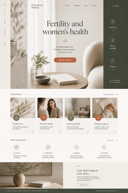 Healthcare website design for United States, showing a clear opening, service information, supporting content, and a focused inquiry action.