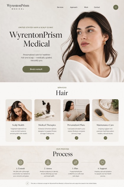 Healthcare website design for United States, showing a clear opening, service information, supporting content, and a focused inquiry action.