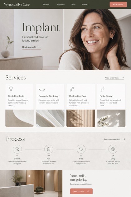 Healthcare website design for United States, showing a clear opening, service information, supporting content, and a focused inquiry action.