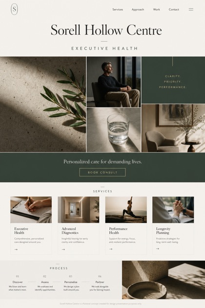 Healthcare website design for United States, showing a clear opening, service information, supporting content, and a focused inquiry action.