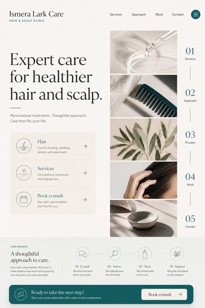 Healthcare website design for United States, showing a clear opening, service information, supporting content, and a focused inquiry action.