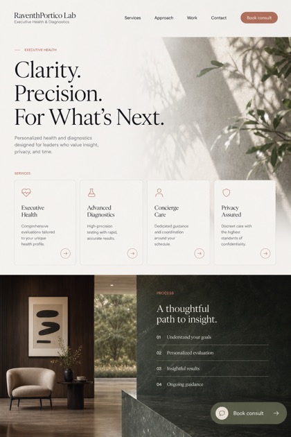 Healthcare website design for United States, showing a clear opening, service information, supporting content, and a focused inquiry action.