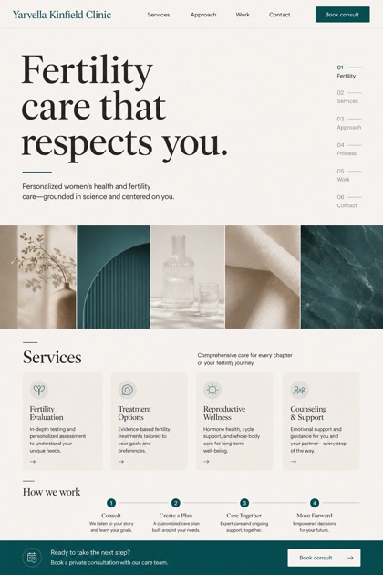 Healthcare website design for United States, showing a clear opening, service information, supporting content, and a focused inquiry action.