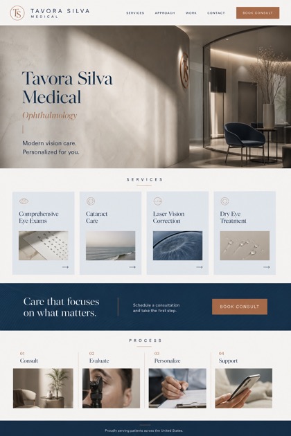Healthcare website design for United States, showing a clear opening, service information, supporting content, and a focused inquiry action.