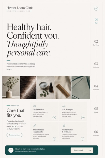 Healthcare website design for United States, showing a clear opening, service information, supporting content, and a focused inquiry action.
