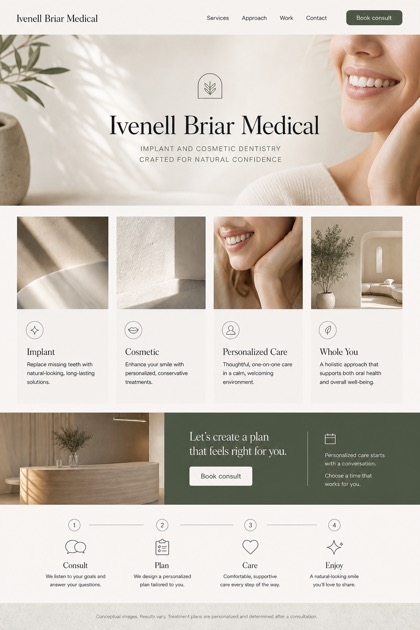 Healthcare website design for United States, showing a clear opening, service information, supporting content, and a focused inquiry action.