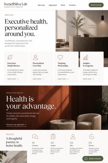 Healthcare website design for United States, showing a clear opening, service information, supporting content, and a focused inquiry action.