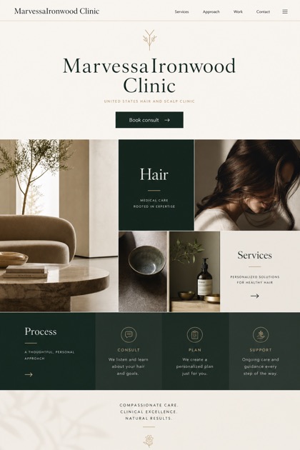 Healthcare website design for United States, showing a clear opening, service information, supporting content, and a focused inquiry action.