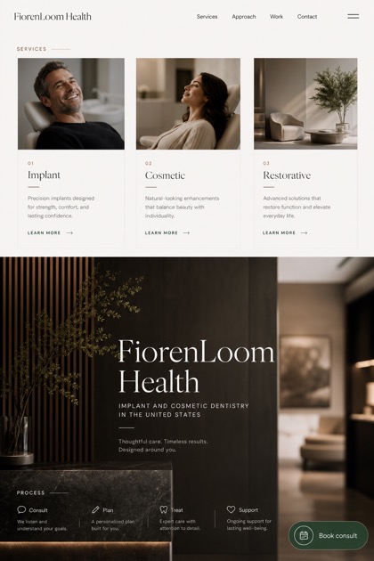 Healthcare website design for United States, showing a clear opening, service information, supporting content, and a focused inquiry action.