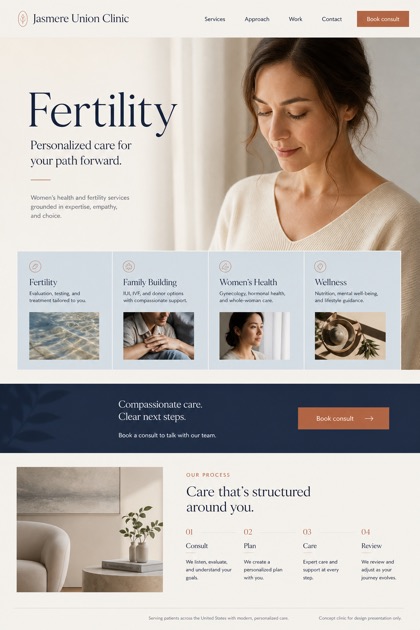 Healthcare website design for United States, showing a clear opening, service information, supporting content, and a focused inquiry action.