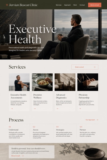Healthcare website design for United States, showing a clear opening, service information, supporting content, and a focused inquiry action.