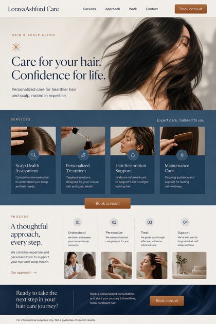 Healthcare website design for United States, showing a clear opening, service information, supporting content, and a focused inquiry action.
