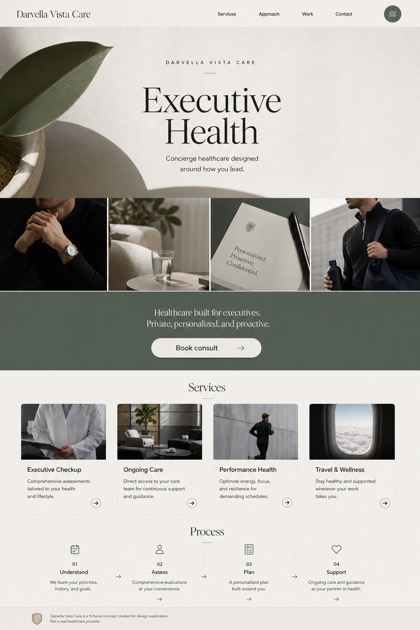 Healthcare website design for United States, showing a clear opening, service information, supporting content, and a focused inquiry action.