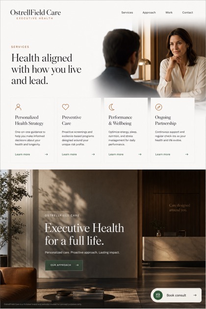 Healthcare website design for United States, showing a clear opening, service information, supporting content, and a focused inquiry action.