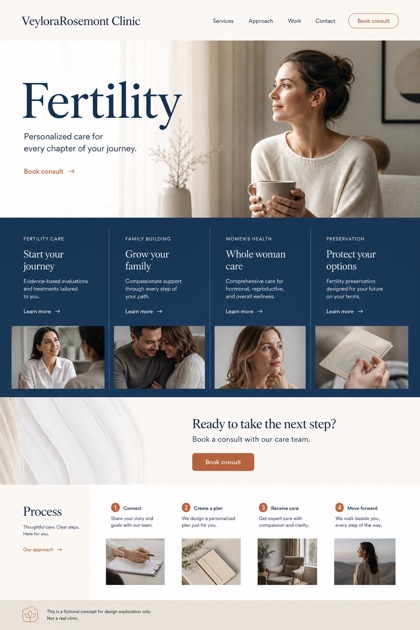 Healthcare website design for United States, showing a clear opening, service information, supporting content, and a focused inquiry action.