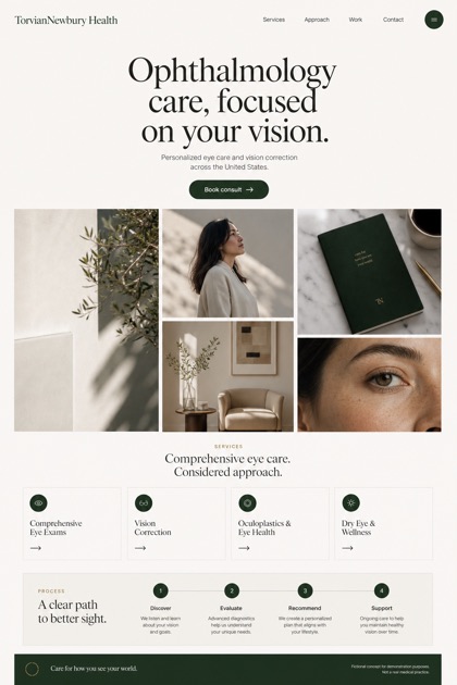 Healthcare website design for United States, showing a clear opening, service information, supporting content, and a focused inquiry action.