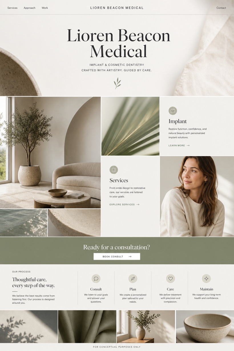 Healthcare website design for United States, showing a clear opening, service information, supporting content, and a focused inquiry action.