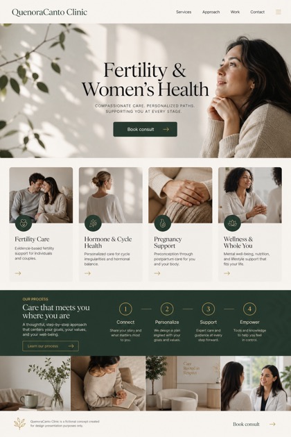 Healthcare website design for United States, showing a clear opening, service information, supporting content, and a focused inquiry action.