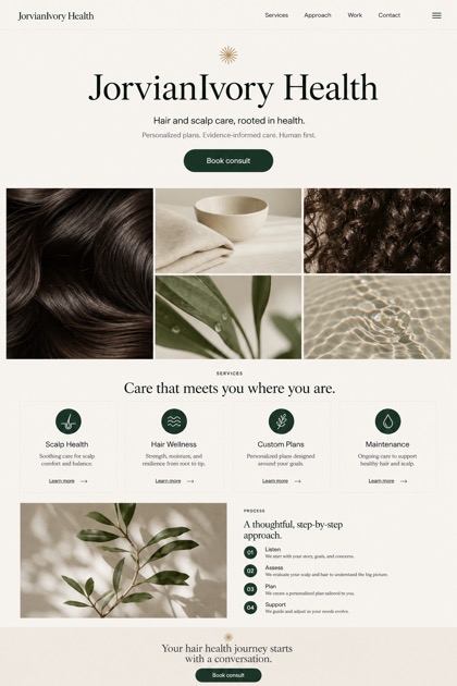 Healthcare website design for United States, showing a clear opening, service information, supporting content, and a focused inquiry action.