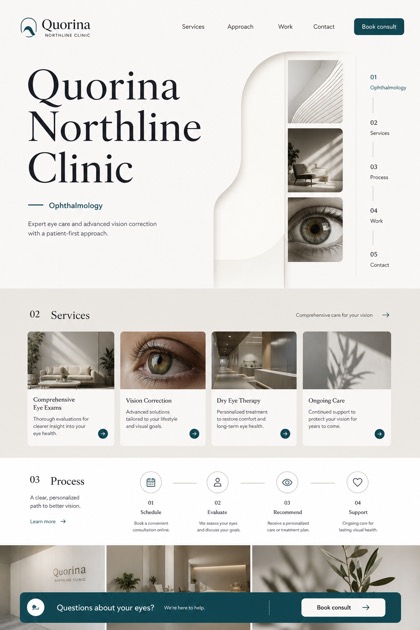 Healthcare website design for United States, showing a clear opening, service information, supporting content, and a focused inquiry action.