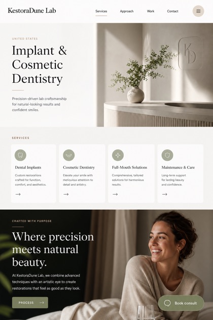 Healthcare website design for United States, showing a clear opening, service information, supporting content, and a focused inquiry action.