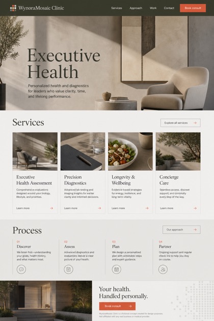 Healthcare website design for United States, showing a clear opening, service information, supporting content, and a focused inquiry action.