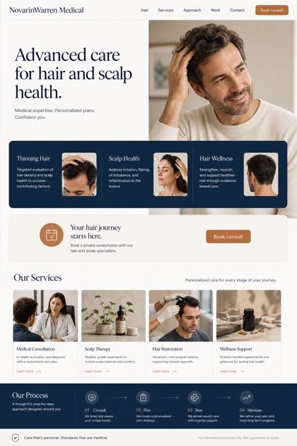Healthcare website design for United States, showing a clear opening, service information, supporting content, and a focused inquiry action.