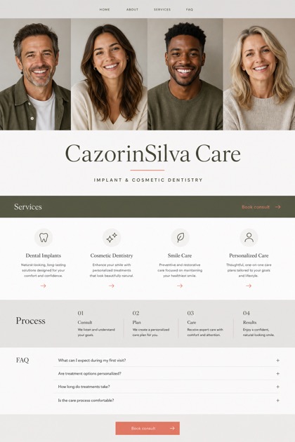 Healthcare website design for United States, showing a clear opening, service information, supporting content, and a focused inquiry action.
