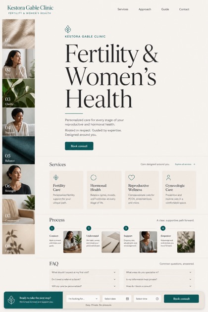 Healthcare website design for United States, showing a clear opening, service information, supporting content, and a focused inquiry action.
