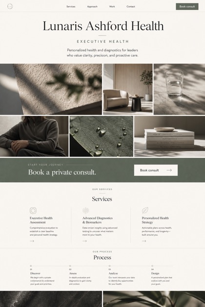 Healthcare website design for United States, showing a clear opening, service information, supporting content, and a focused inquiry action.