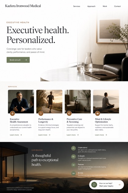Healthcare website design for United States, showing a clear opening, service information, supporting content, and a focused inquiry action.