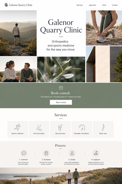 Healthcare website design for United States, showing a clear opening, service information, supporting content, and a focused inquiry action.