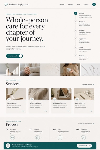 Healthcare website design for United States, showing a clear opening, service information, supporting content, and a focused inquiry action.