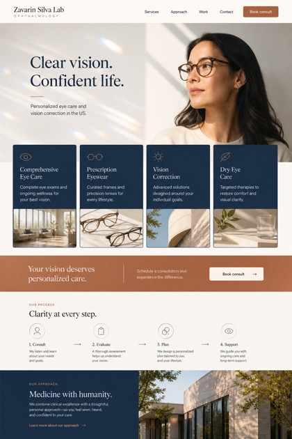 Healthcare website design for United States, showing a clear opening, service information, supporting content, and a focused inquiry action.