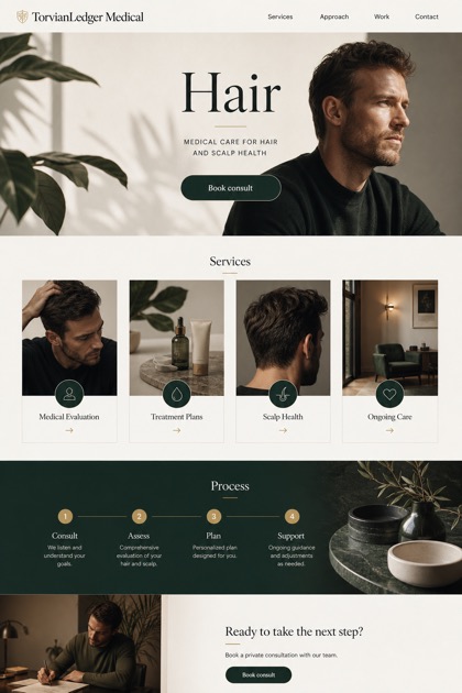Healthcare website design for United States, showing a clear opening, service information, supporting content, and a focused inquiry action.