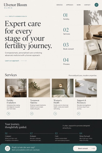 Healthcare website design for United States, showing a clear opening, service information, supporting content, and a focused inquiry action.