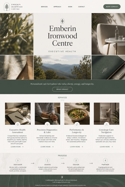 Healthcare website design for United States, showing a clear opening, service information, supporting content, and a focused inquiry action.